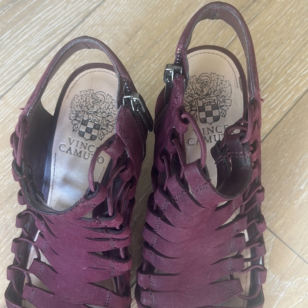 Vince Camino Burgundy Suede Heels/Sandal Booties Size 7 - Picture 4 of 6